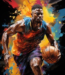 Fototapeta na wymiar Abstract watercolor design of a basketball player