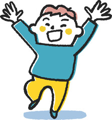 万歳と飛び上がる小さい子供　イラスト素材	

