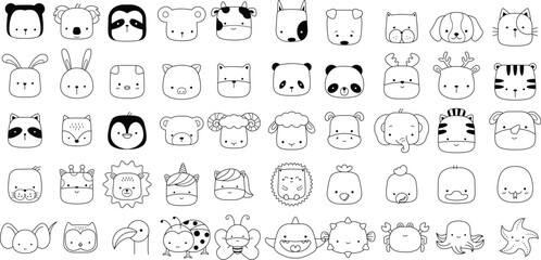 Face animal cartoon set animal cartoon
Woodland Animals Coloring Forest , animal cartoon,Head Animal, Big collection of decorative for kids,baby characters,card,hand drawn, cartoon style.vector 
