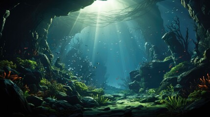 Obraz premium The rays of the sun under water and the seabed