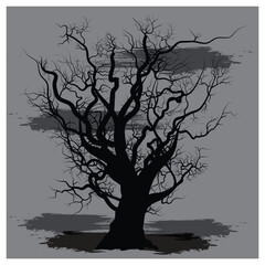 tree branch black silhouette vector isolated on grey