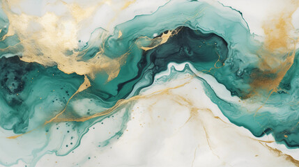 Modern green marble with gold texture, Watercolor abstract background, Nordic emerald green and gold for decorative, 3D painted artificial marbled surface, Generated AI.