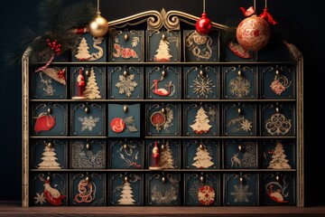 A beautifully decorated Christmas calendar, filled with surprises, counting down the days until the joyous holiday season - obrazy, fototapety, plakaty