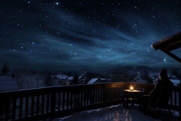 A Magical Christmas Eve Scene of a Rooftop Silhouette Blanketed in Snow Under the Starry Winter Sky