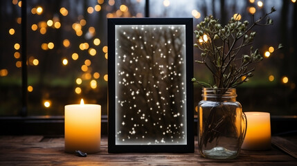 Empty frame on a starry night background mockup