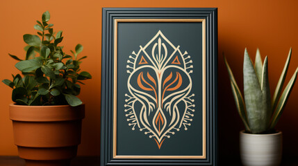 Frame mockup on a bohemian patterned background