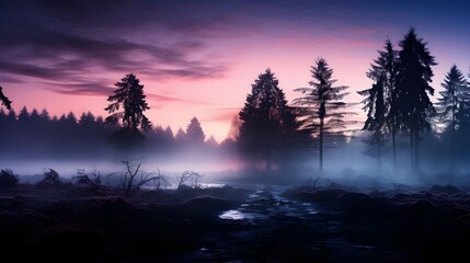 Fototapeta na wymiar Mystical Mornings: Early Fog Enveloping a Forest and Lake