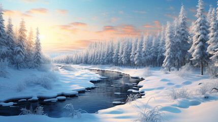 winter landscape over creek