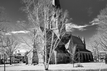 Fototapeta premium cathedral through the birch tree in autumn