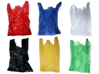Plastic bag in various color cut out isolated
