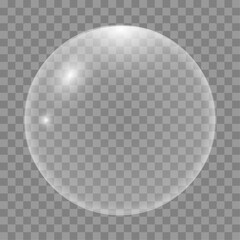 Vector realistic white air bubbles with reflection isolated on transparent
