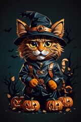 A scary cat Halloween character fantasy vector art.  