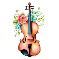 Watercolor Violin With Flowers Clipart Illustration