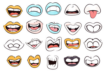 set of cartoon faces smiles 
