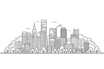 city skyline vector illustration, line art