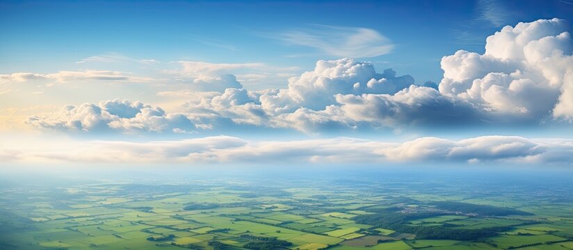 Aerial perspective of the land fields and clouds © AkuAku