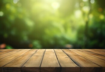 Naklejka na ściany i meble Wooden board in front of blurred background. Can be used for display or montage your products. Mockup for display of product.