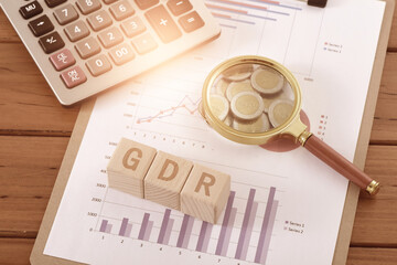 Letter building block GDR on the chart, Global depository receipt