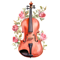 Fototapeta na wymiar Watercolor Violin With Flowers Clipart Illustration