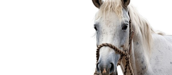 A photo of a grey horse in a halter