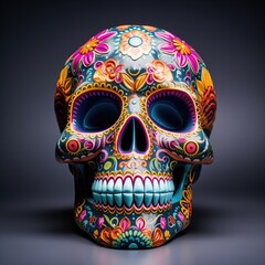 Skull painted with floral. Vivid colors to day of the deads holiday. Sugar Skull