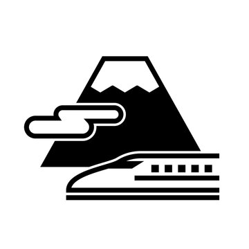 Japanese landscape monochrome icon. Mt.Fuji and bullet train.