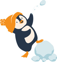 Penguin cartoon vector illustration. Leisure activities in winter