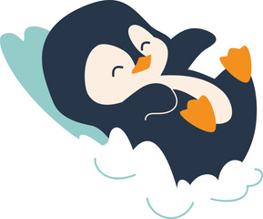 Penguin cartoon vector illustration. Leisure activities in winter