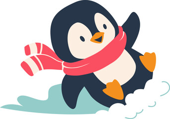 Penguin cartoon vector illustration. Leisure activities in winter