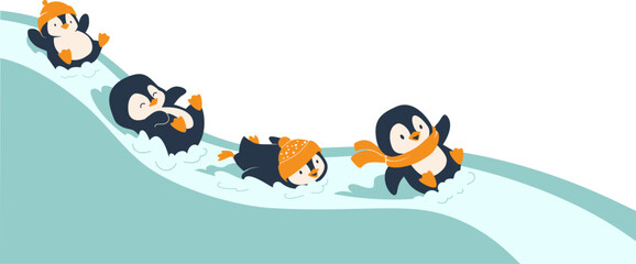 Penguin cartoon vector illustration. Leisure activities in winter