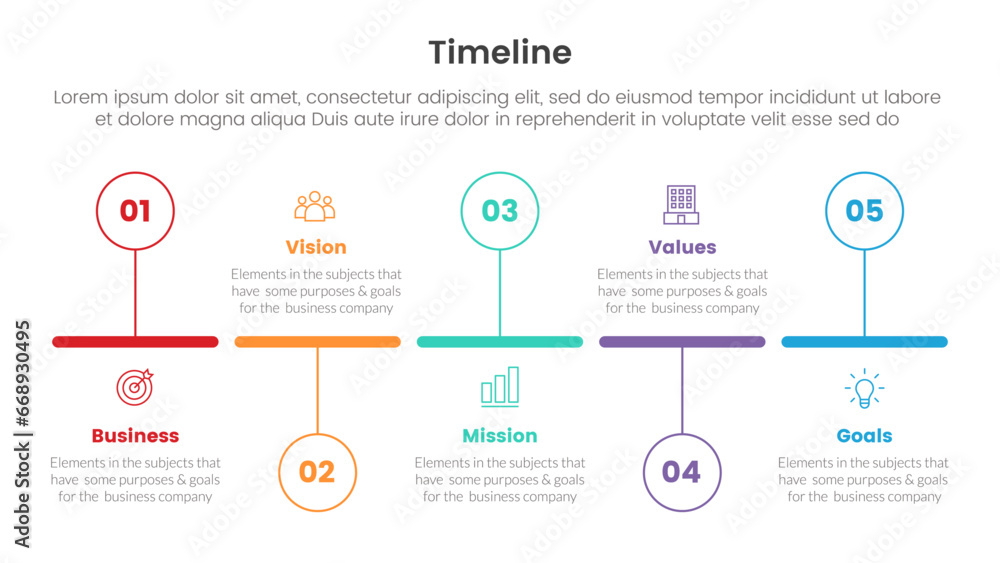 Poster timeline set of point infographic with outline circle up and down and 4 point stages concept for sli