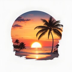 images of beaches at sunset, for t-shirts, summer ads and posters, AI generated
