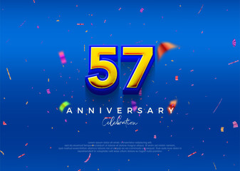 57th Anniversary, in luxurious blue. Premium vector background for greeting and celebration.