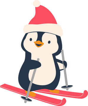 Penguin cartoon vector illustration. Leisure activities in winter
