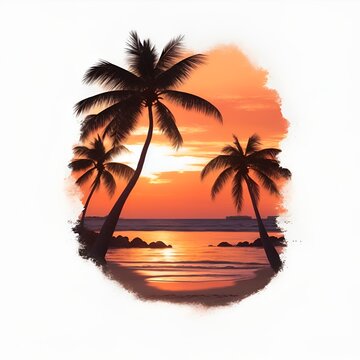 images of beaches at sunset, for t-shirts, summer ads and posters, AI generated