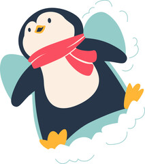 Penguin cartoon vector illustration. Leisure activities in winter