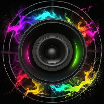 Closed up of speakers with colorful background
