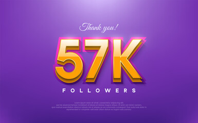 Naklejka na ściany i meble Thank you 57k followers, 3d design with orange on blue background.