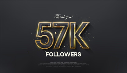 Golden line thank you 57k followers, with a luxurious and elegant gold color.