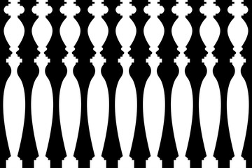 Abstract of balustrade pattern vector. Design european style of stripe white on black background. Design print for texture, 3d, rendering, architecture, interior,wallpaper. Set 5