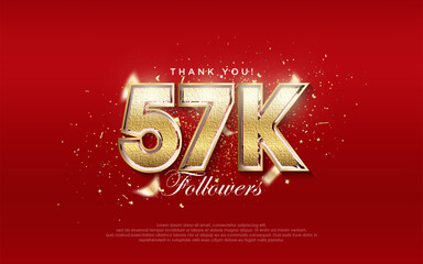 57k Followers Celebration. Number with shiny luxury gold color.