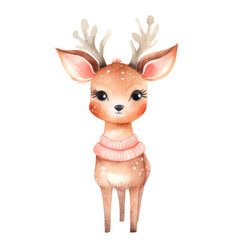 Cute deer Woodland Animal in Watercolor: Winter Costume & Cozy Scarf