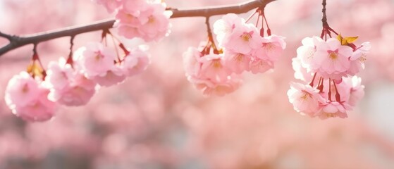 Obraz premium defocused macro shot lampions hanging on sakura tree