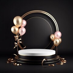 Luxury product podium mockup with gold and pink Balloon AI Generative