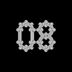 the logo consists of the number 0 and 8. Outline and elegant.