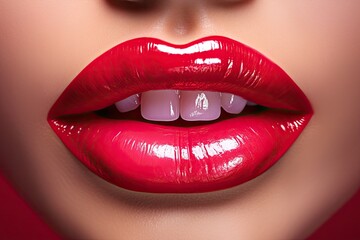 Female seduction lush lips and gloss - obrazy, fototapety, plakaty