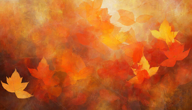 abstract fall or autumn background concept with mottled leave pattern painted in grunge texture design hot red yellow and orange colors of fire