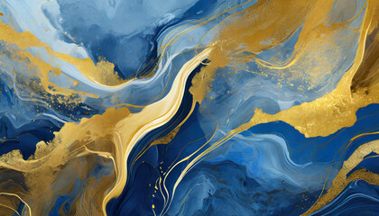 abstract marbling marble oil acrylic paint background illustration art wallpaper blue gold color...
