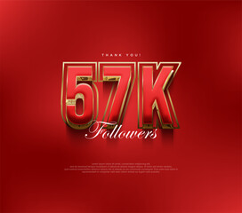 Thank you 57k followers greetings, bold and strong red design for social media posts.