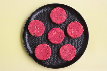 Vegetable cutlets, with mash vegetables, potatoes, beet root, carrots, mix herbs and spices, delicious starter or appetizer
